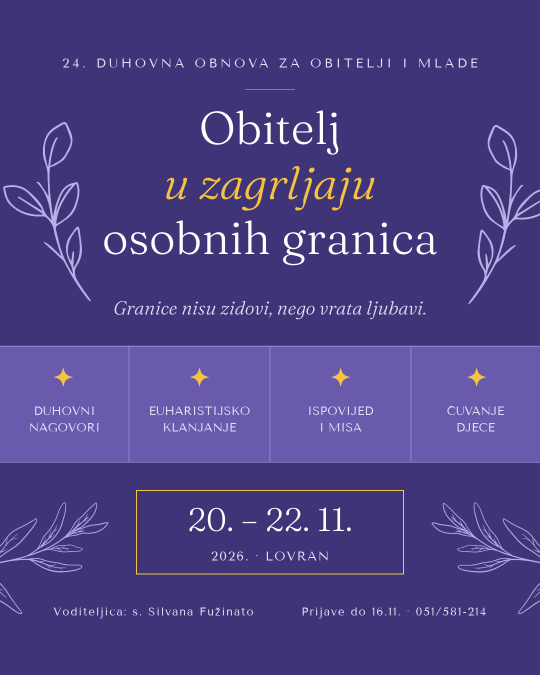24. duhovna obnova za obitelji i mlade – „Obitelj u zagrljaju osobnih granica“